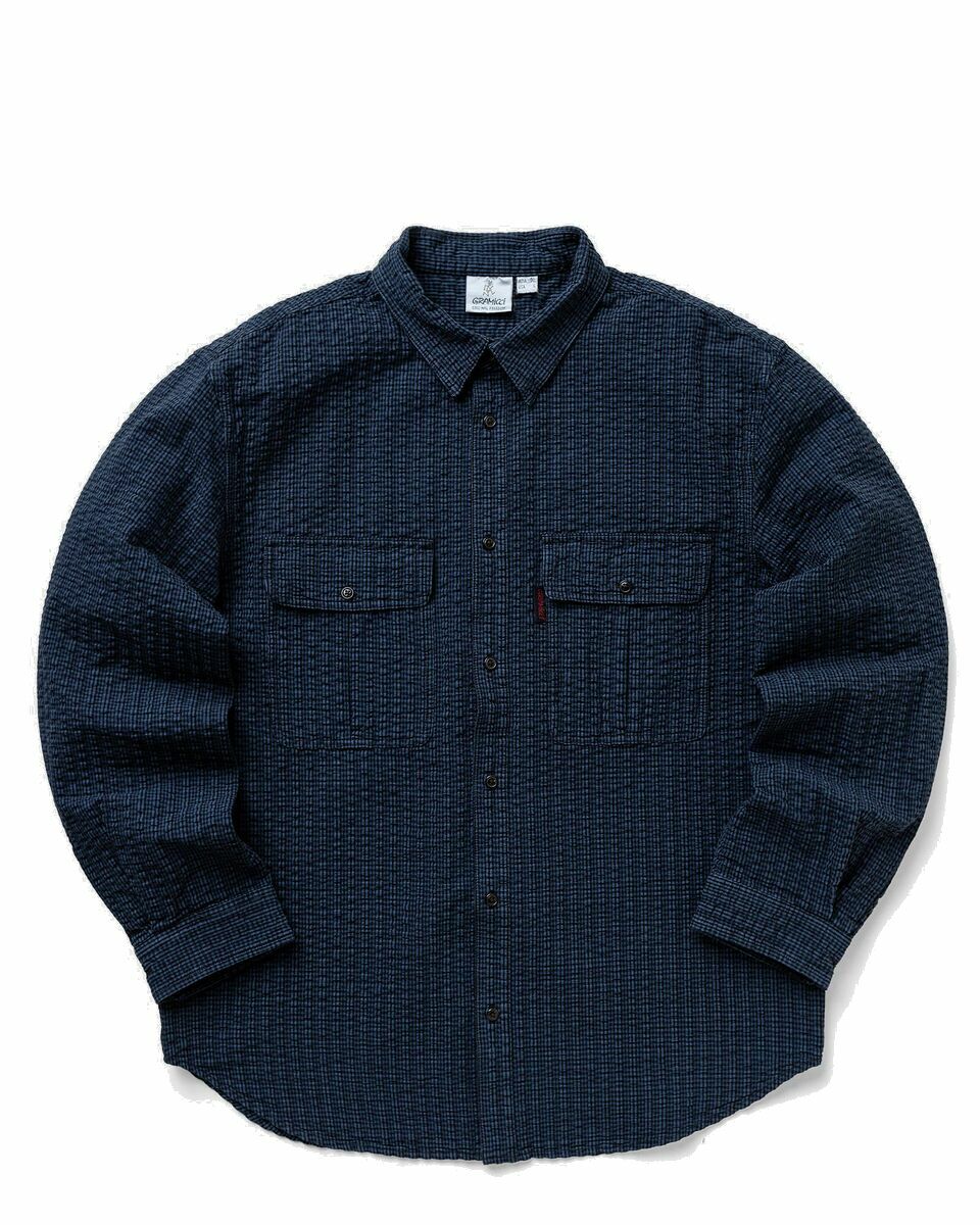 Photo: Gramicci O.G. Seersucker Canyon Shirt Blue - Mens - Longsleeves