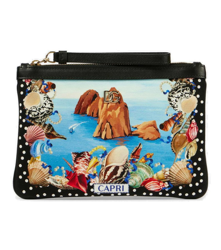 Photo: Dolce&Gabbana Capri printed leather-trimmed canvas pouch