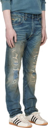 RRL Blue High Slim Brannon Distressed Jeans