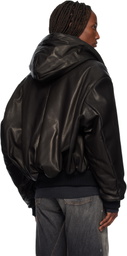 Fear of God Black Hooded Leather Bomber Jacket