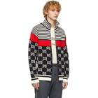 Gucci Navy and Off-White Knit GG Stripe Zip-Up Jacket