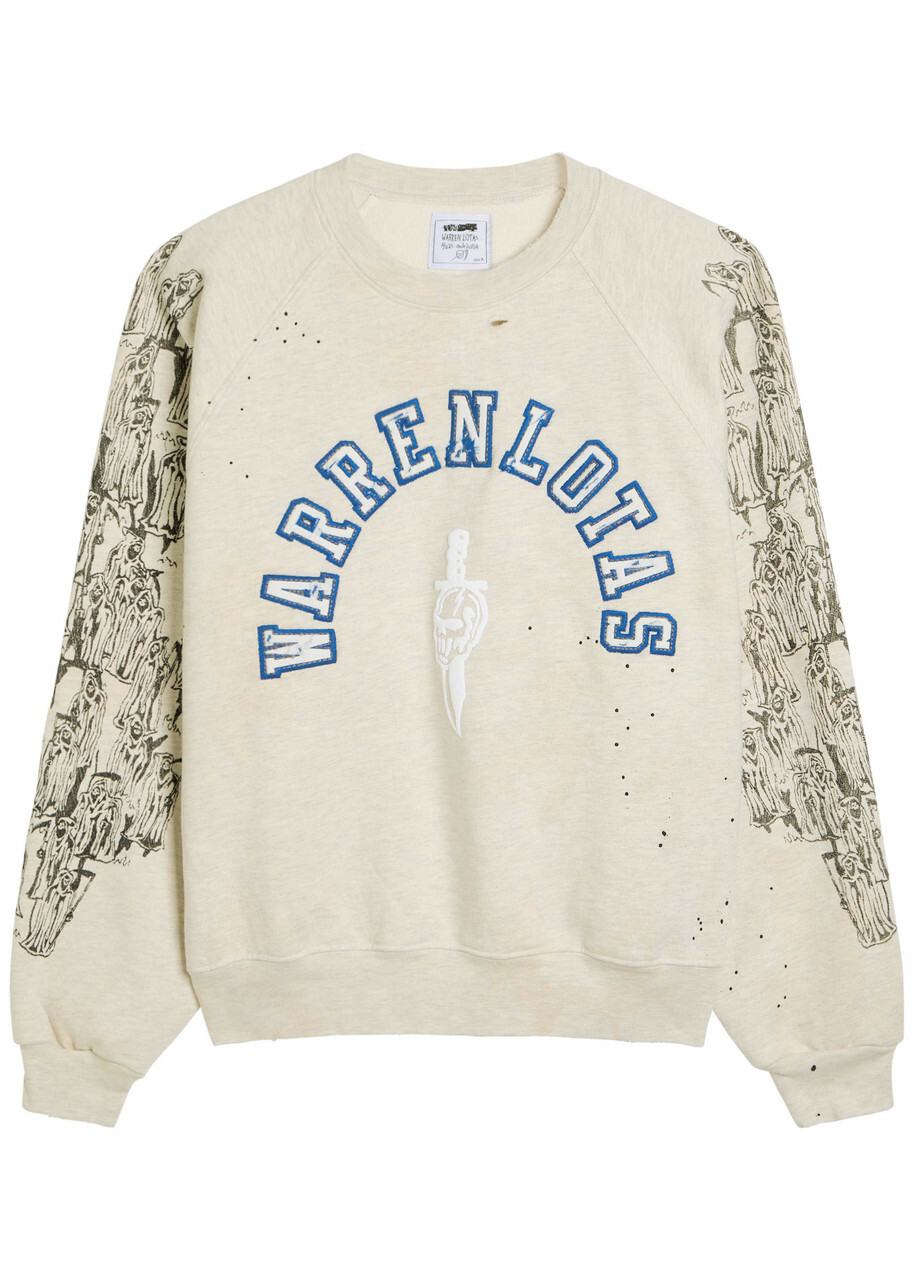 Warren Lotas Distressed Applique Logo Cotton-blend Sweatshirt Off White