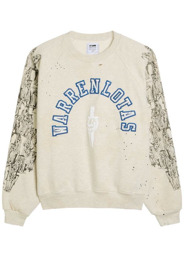 Photo: Warren Lotas Distressed Applique Logo Cotton-blend Sweatshirt Off White