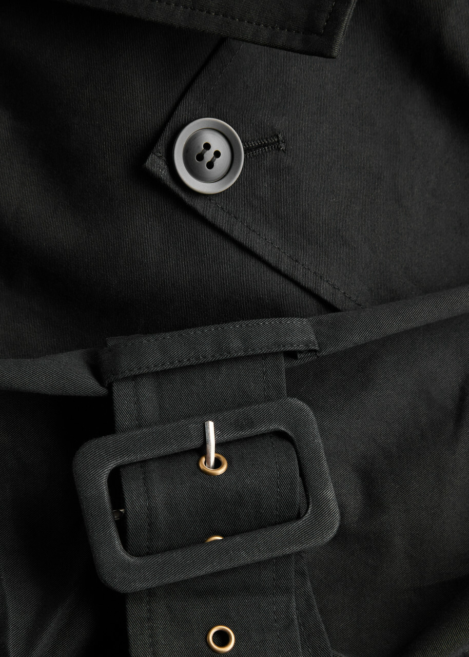 Aexae Belted Cropped Cotton Trench Coat Black