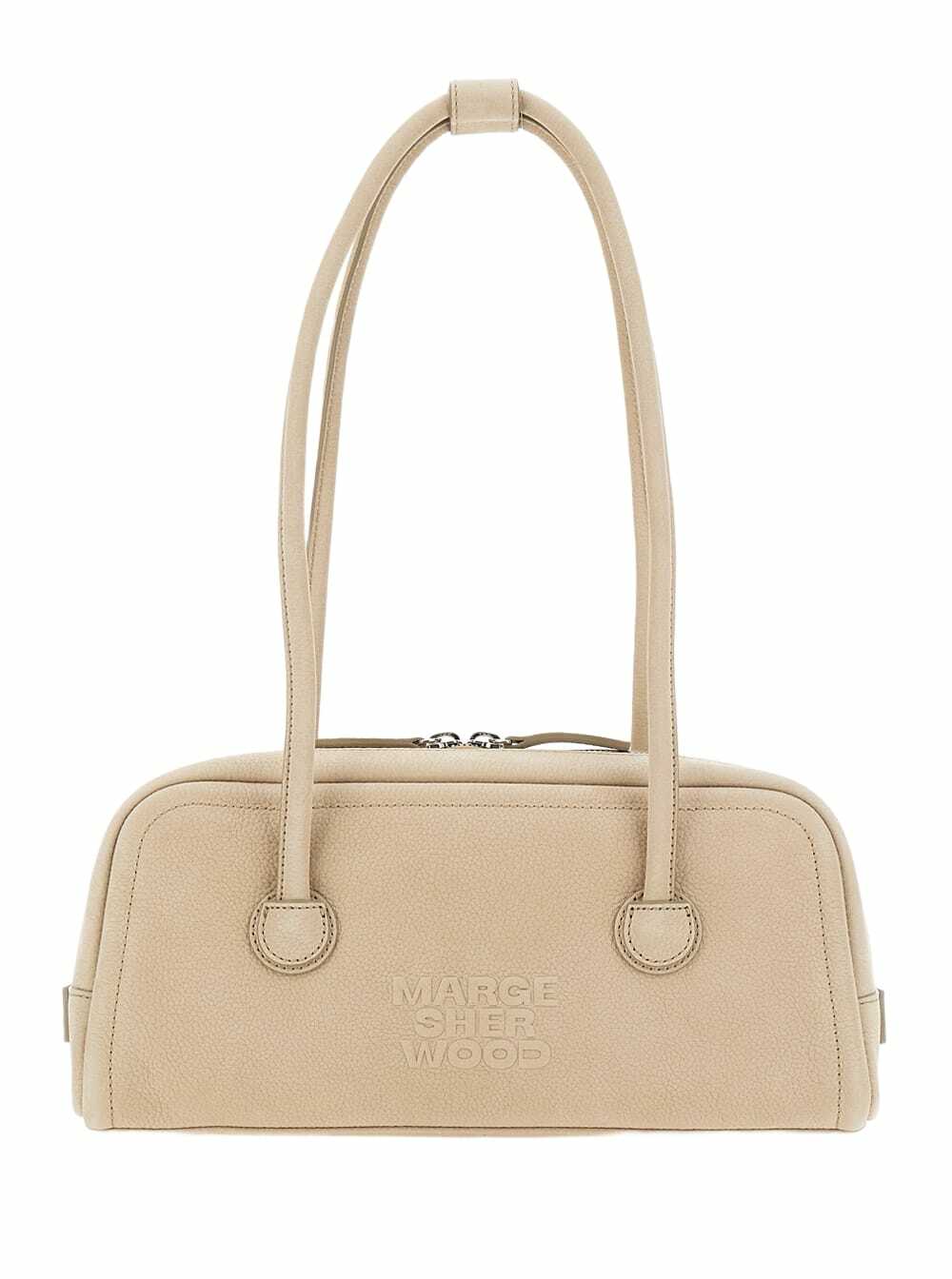 Marge Sherwood boston Beige Shoulder Bag With Embossed Logo Lettering On The Front In Leather Woman