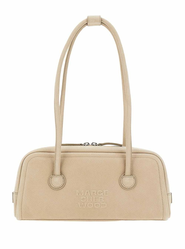 Photo: Marge Sherwood boston Beige Shoulder Bag With Embossed Logo Lettering On The Front In Leather Woman
