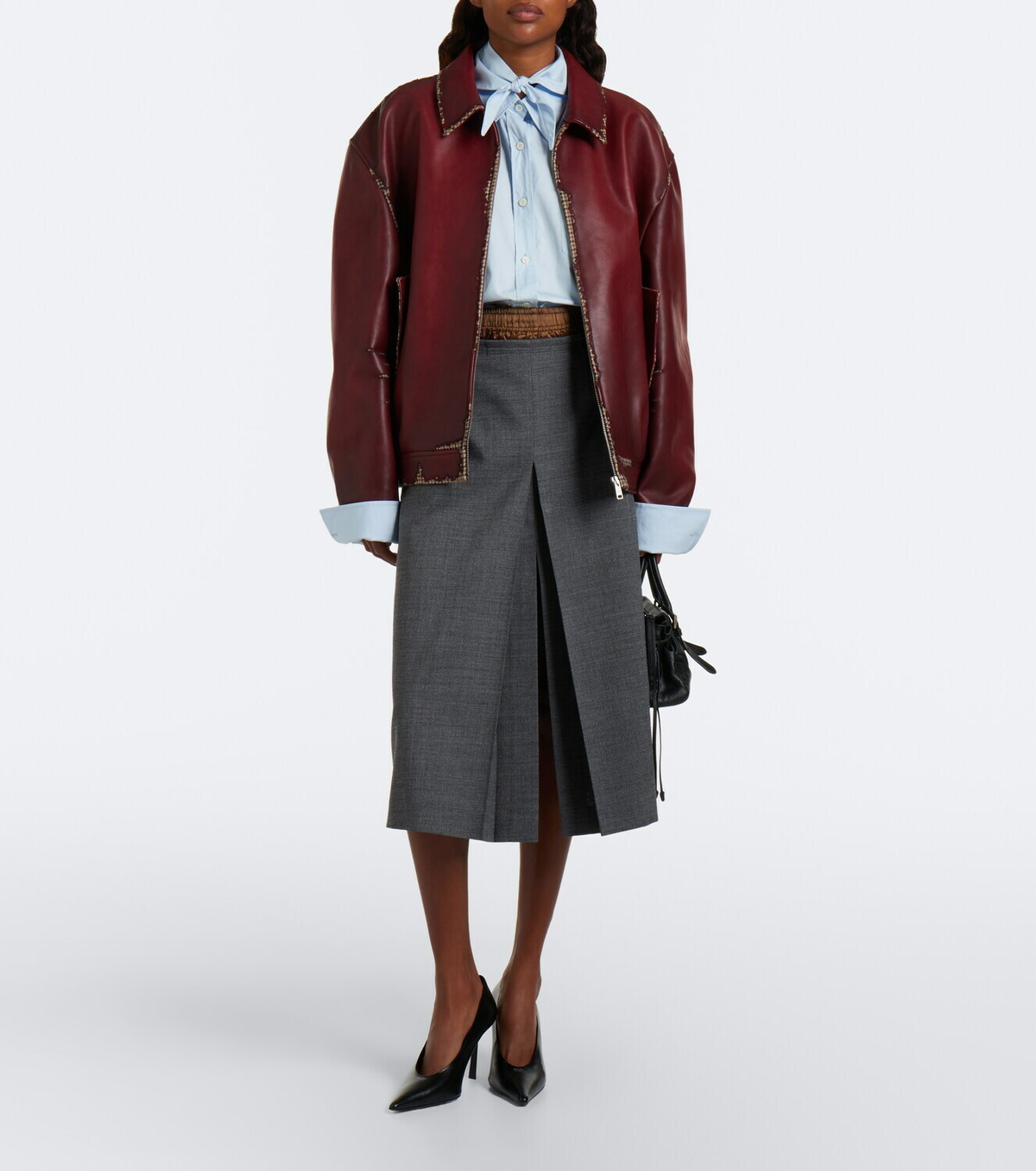Prada Distressed houndstooth leather jacket