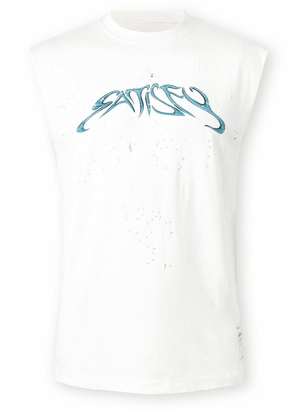 Photo: Satisfy - Distressed Logo-Print MothTech™ Organic Cotton-Jersey Tank Top - White