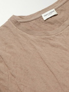 SAINT LAURENT - Logo-Print Crinkled Cotton-Blend Jersey T-Shirt - Brown