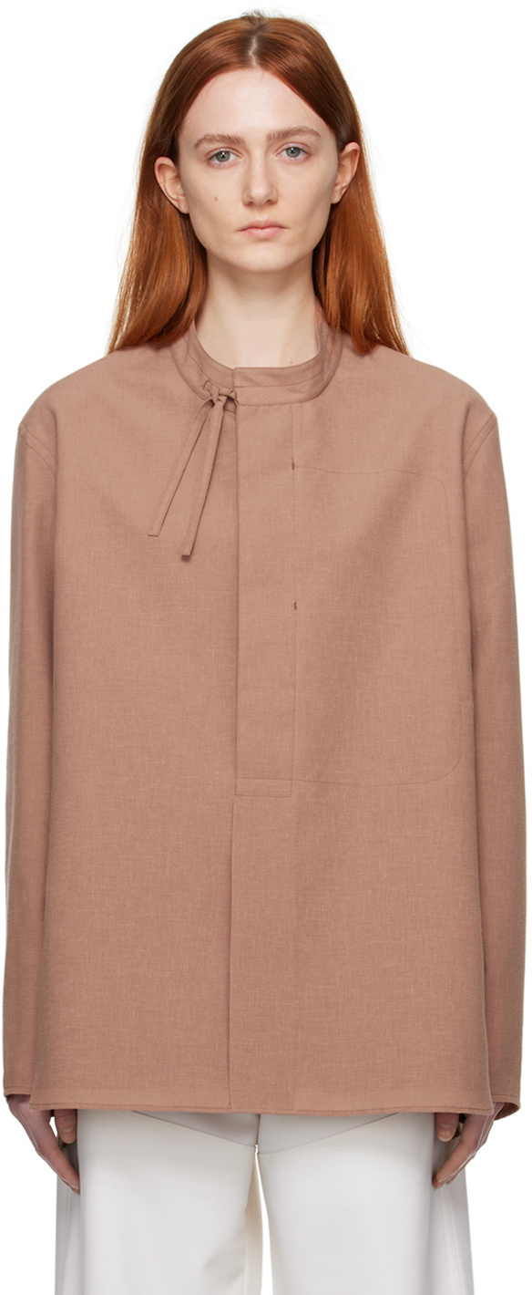 ZEGNA Brown Band Collar Shirt