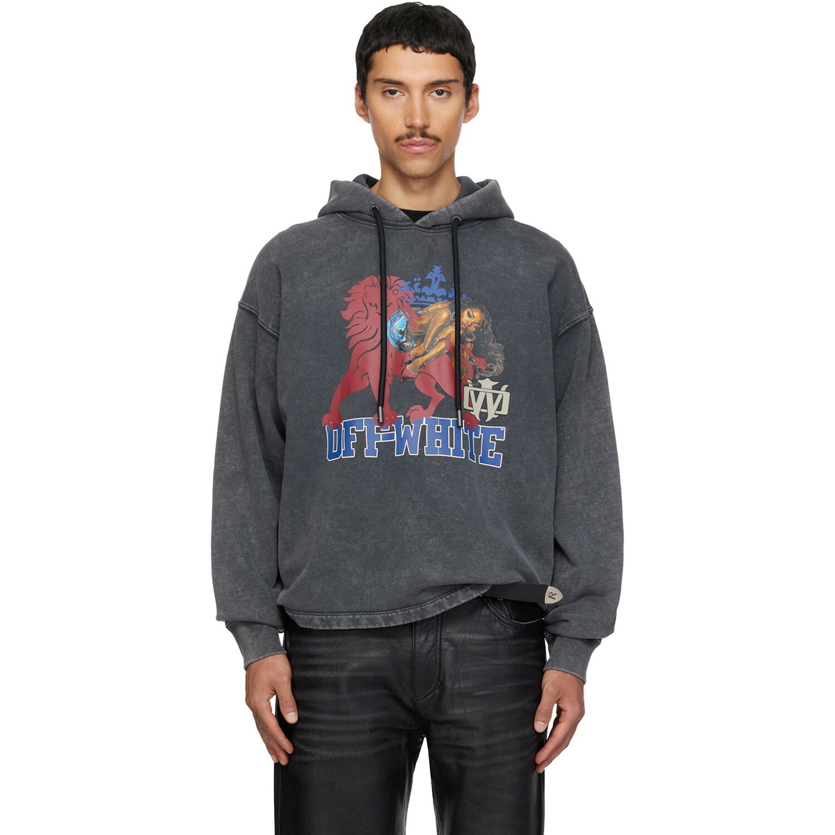 Gosha Rubchinskiy Black Asymmetric Double Sleeve Flag Hoodie Gosha