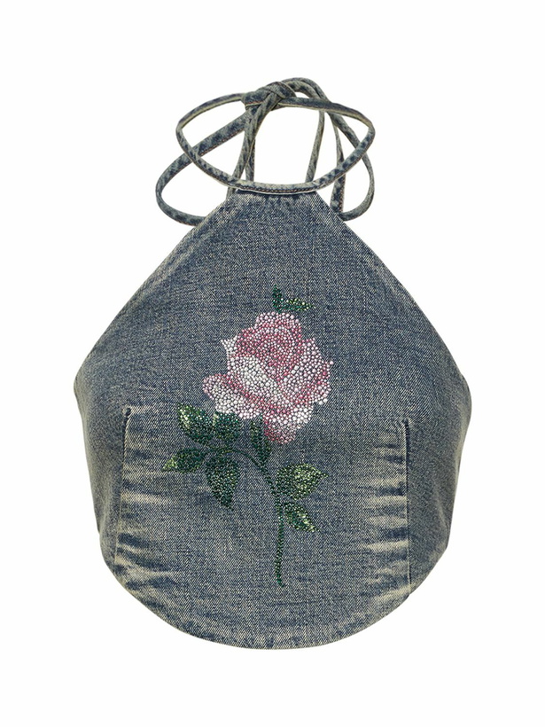 Photo: ALESSANDRA RICH - Denim Crop Top W/ Crystal Rose