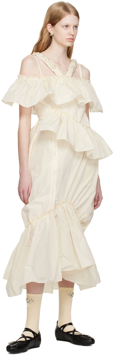 Simone Rocha Off-White Tiered Ruffle Midi Dress