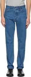 AMI Alexandre Mattiussi Blue Cotton Mid-Washed Jeans
