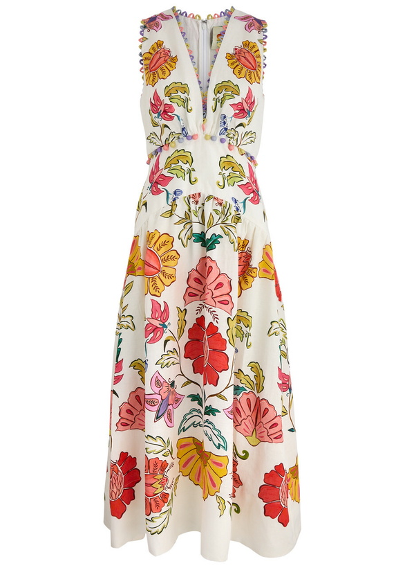 blossom tapestry black midi dress Flower Fan Tapestry Off-White Midi Dress