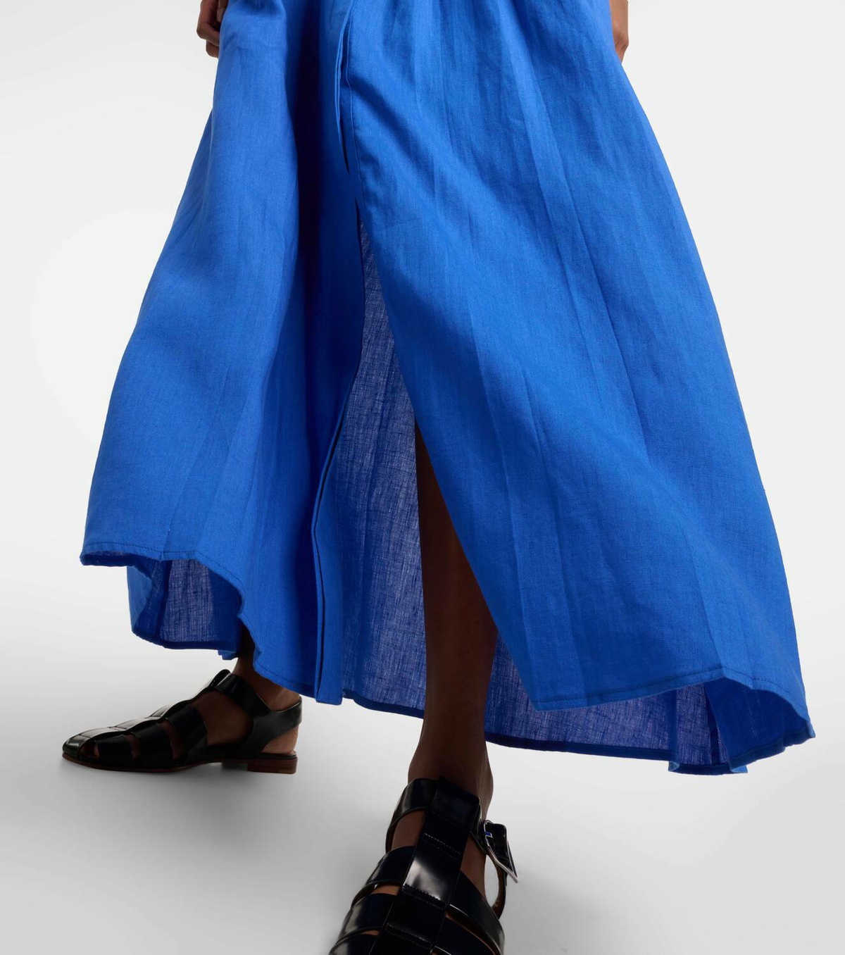 knee length dresses for ladies The Linen Oversized Puff-Sleeve Dress