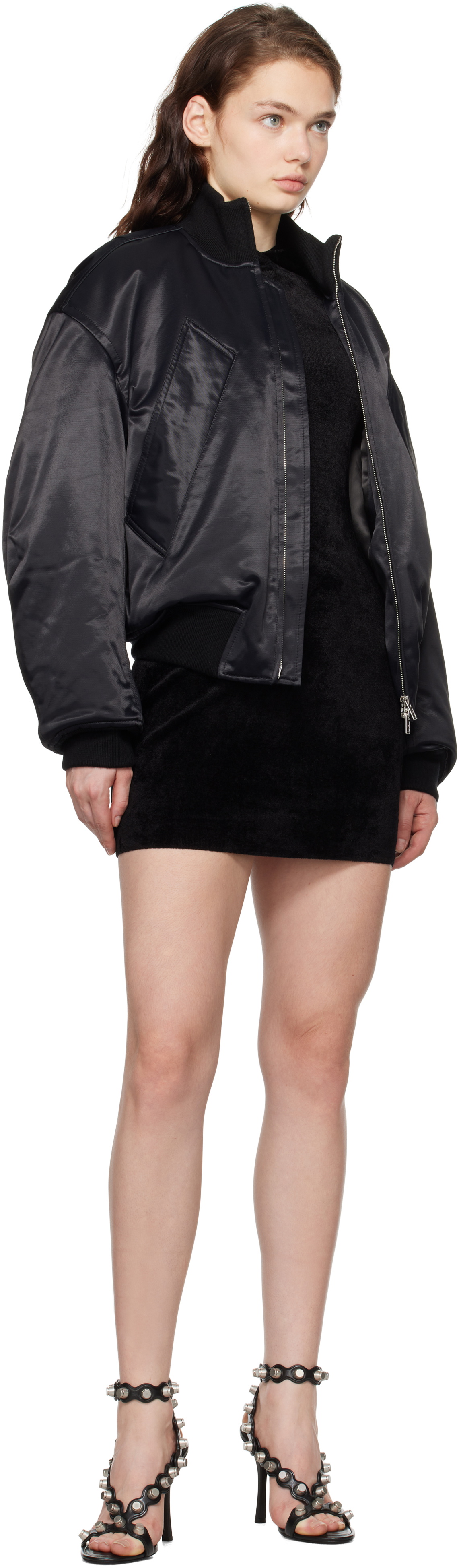 Alexander Wang Black Sateen Bomber Jacket