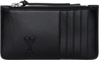 AMI Paris Black Leather Zipped Card Holder