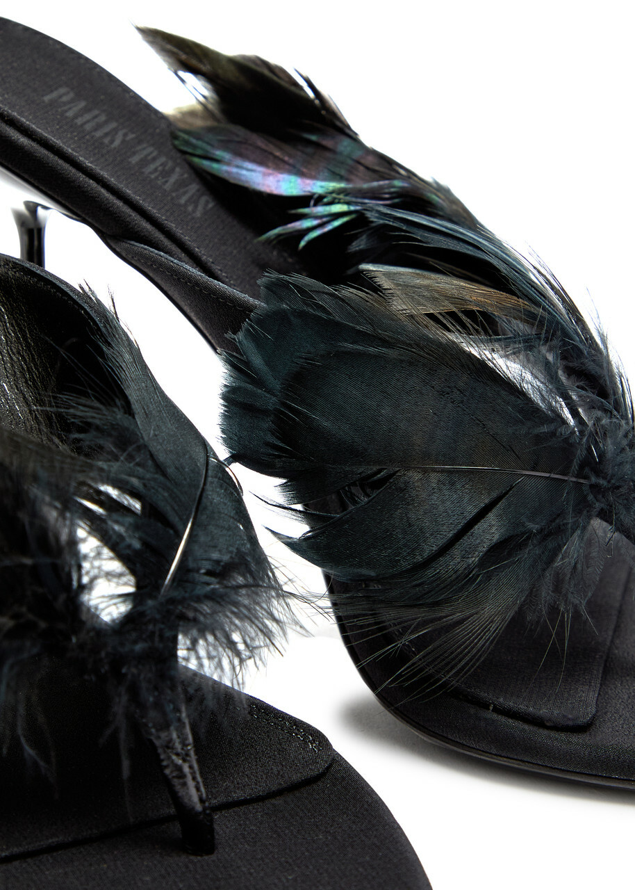 Paris Texas Lidia Feather 105 Crepe Thong Mules Black