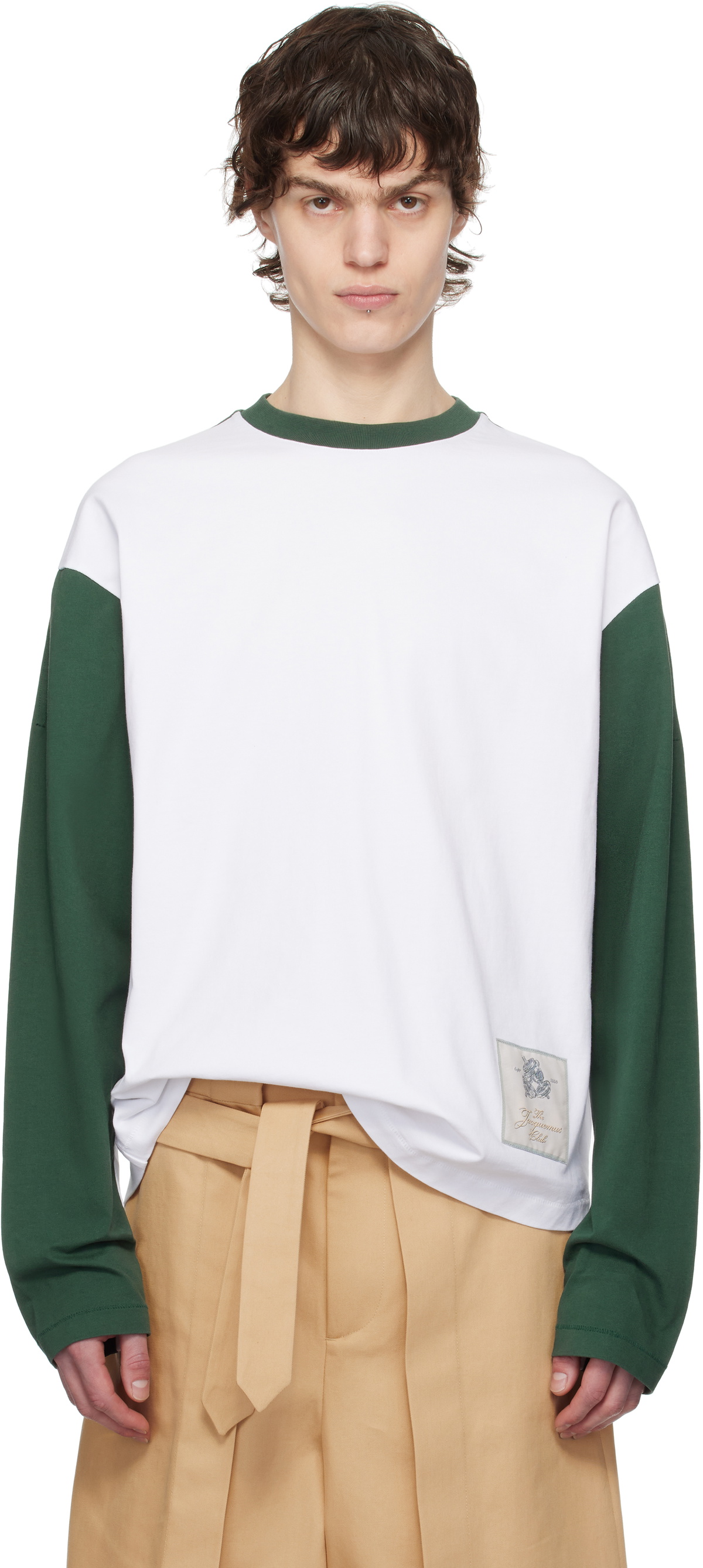 JACQUEMUS Green & White La Croisière 'The Baseball long-sleeve' T