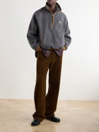 AMI PARIS - Logo-Appliquéd Shell-Trimmed Fleece Half-Zip Sweater - Gray