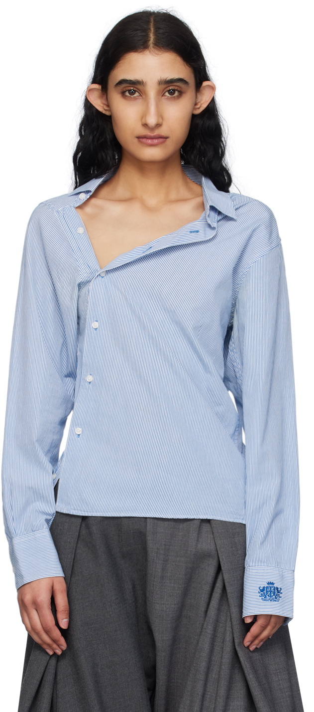 0099~Asymmetrical Shirt with All Over Embroidered Logo