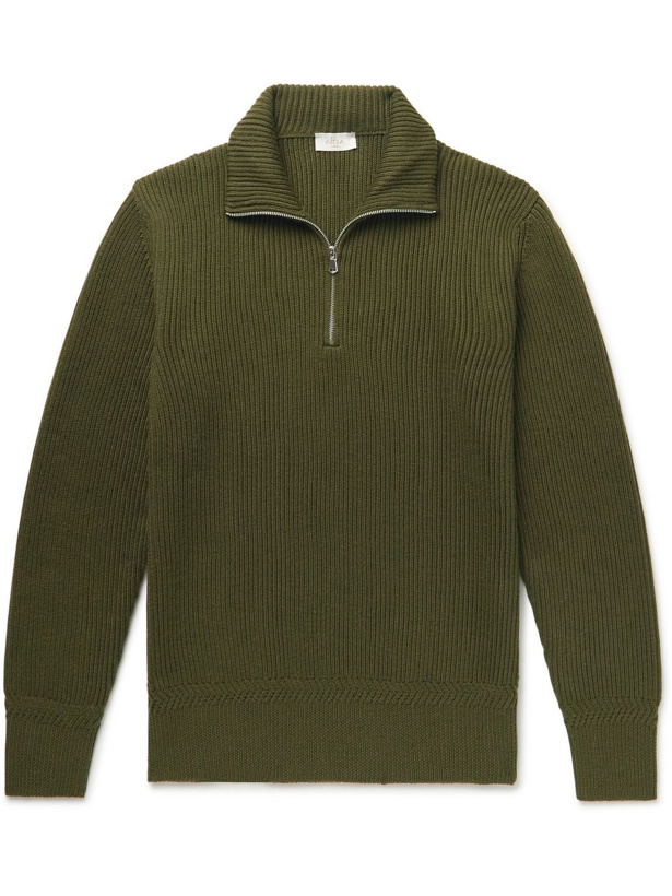 Photo: Altea - Ribbed Virgin Wool Half-Zip Sweater - Green