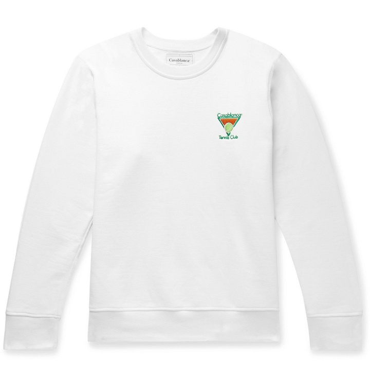 Photo: Casablanca - Casa Tennis Logo-Embroidered Loopback Cotton-Jersey Sweatshirt - White