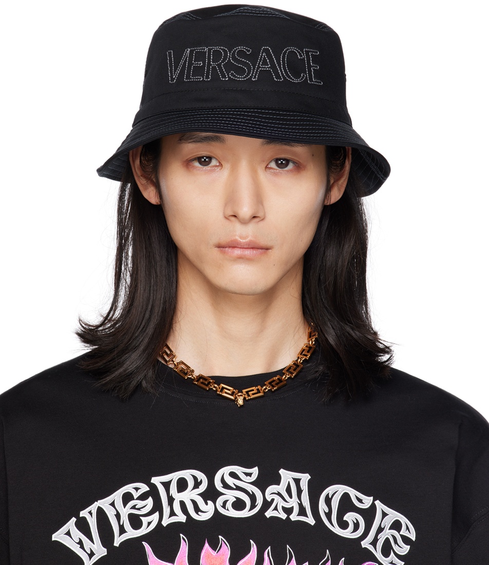 Versace Black Embroidered Bucket Hat Versace