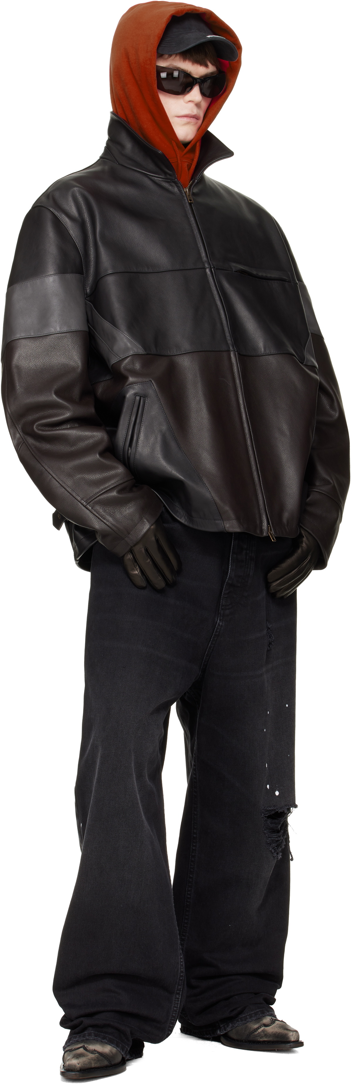 VETEMENTS Black & Brown Cut-Up Leather Jacket