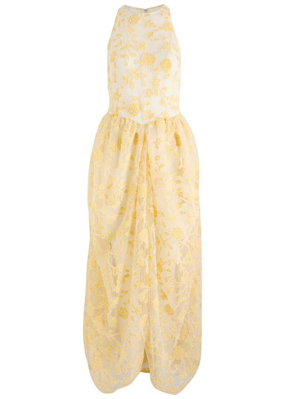 Rotate Birger Christensen Floral-embellished Tulle Midi Dress Yellow ROTATE  Birger Christensen