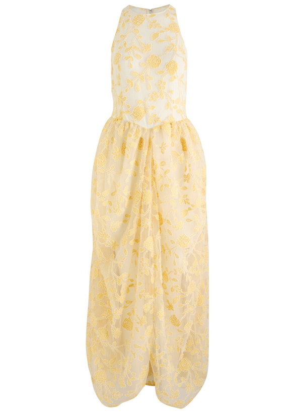 Photo: Rotate Birger Christensen Floral-embellished Tulle Midi Dress Yellow
