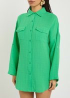 Melissa Odabash Elena Cotton Gauze Cover-up Shirt Green
