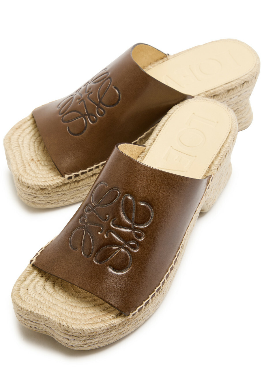 Loewe Petal 80 Espadrille Leather Slides Brown