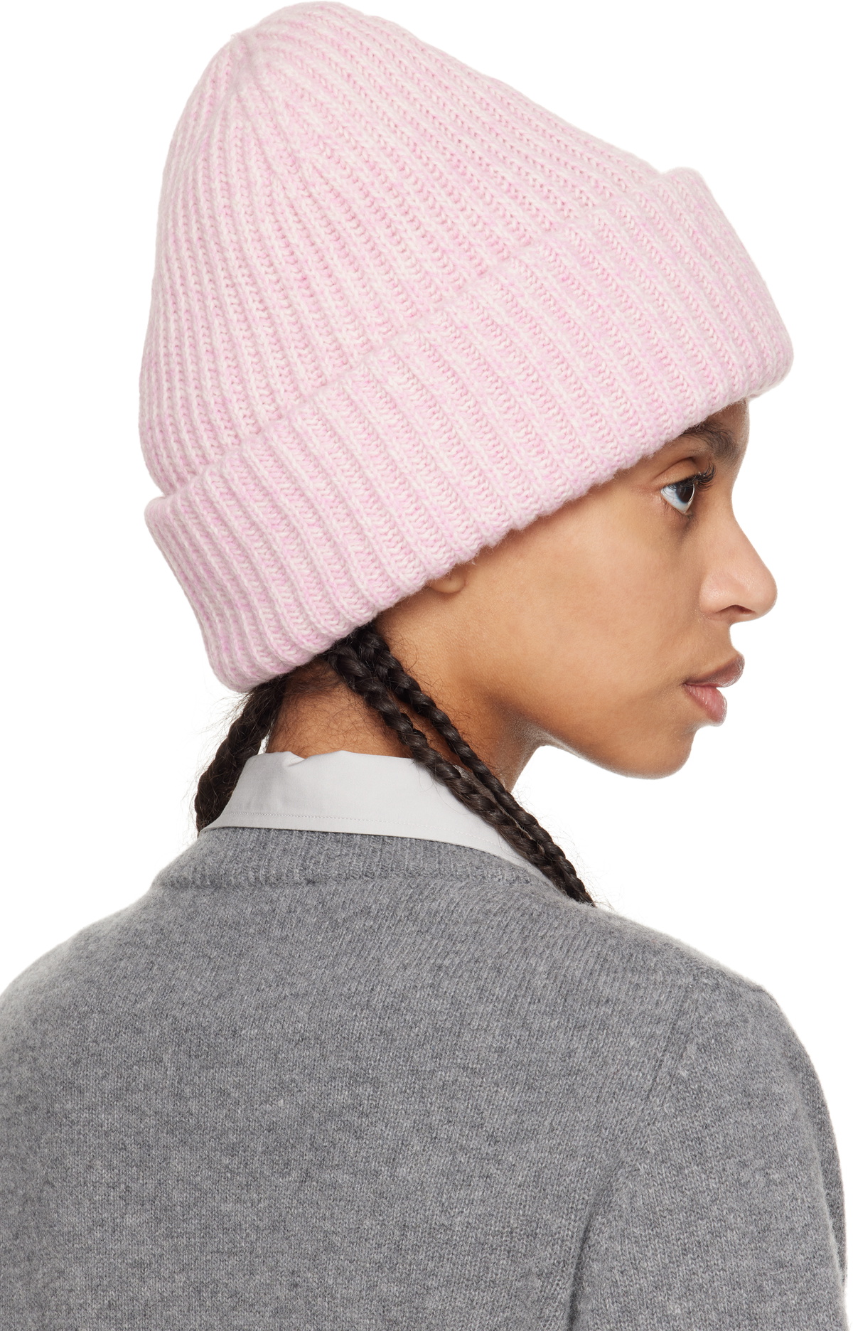 GANNI Pink Oversized Wool Rib Knit Beanie GANNI