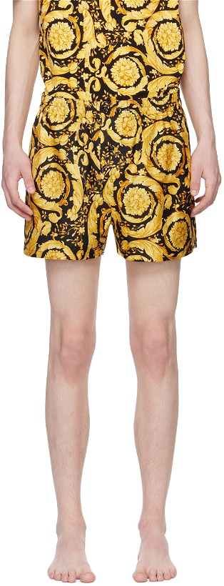 Photo: Versace Underwear Black & Yellow Barocco Pyjama Shorts