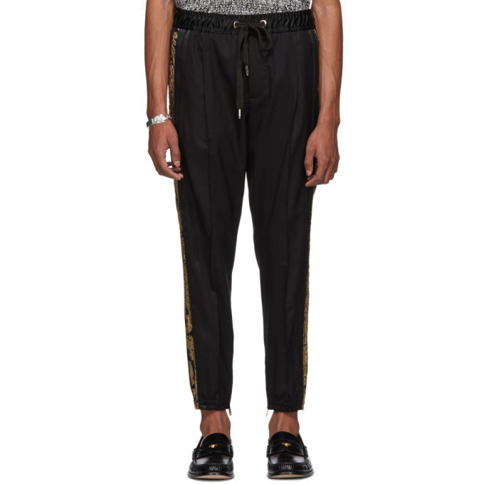 Photo: Dolce and Gabbana Black and Gold Embroidered Drawstring Trousers