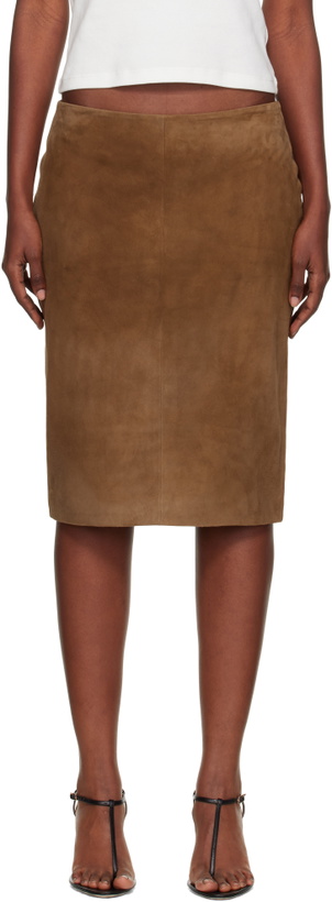 Photo: St. Agni Tan Pencil Suede Midi Skirt
