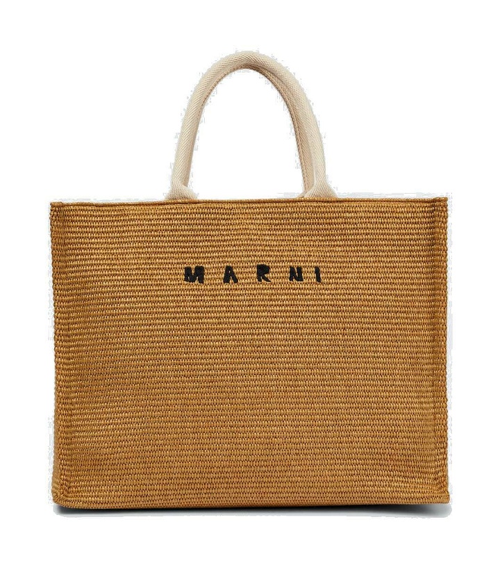 Photo: Marni Logo-embroidered raffia tote