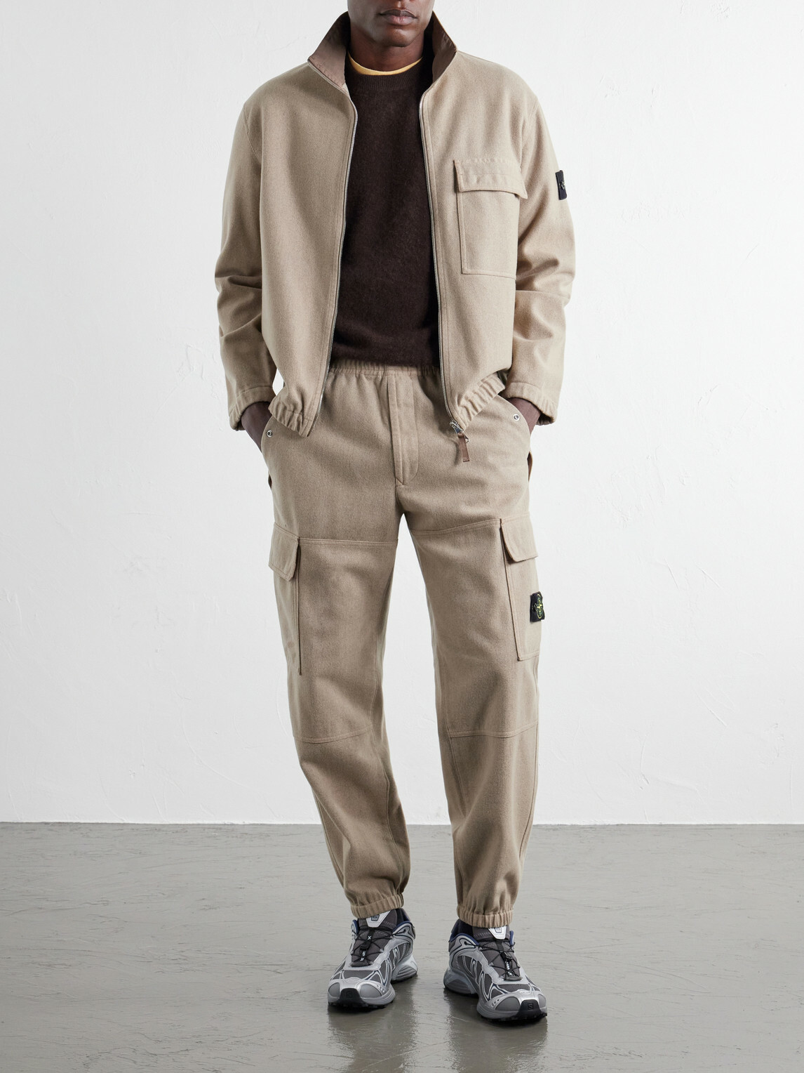 Stone Island - Garment-Dyed Wool-Blend Nylon Flannel-TC Cargo Sweatpants - Brown