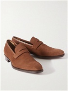 GEORGE CLEVERLEY - George Leather-Trimmed Pebble-Grain Suede Penny Loafers - Brown