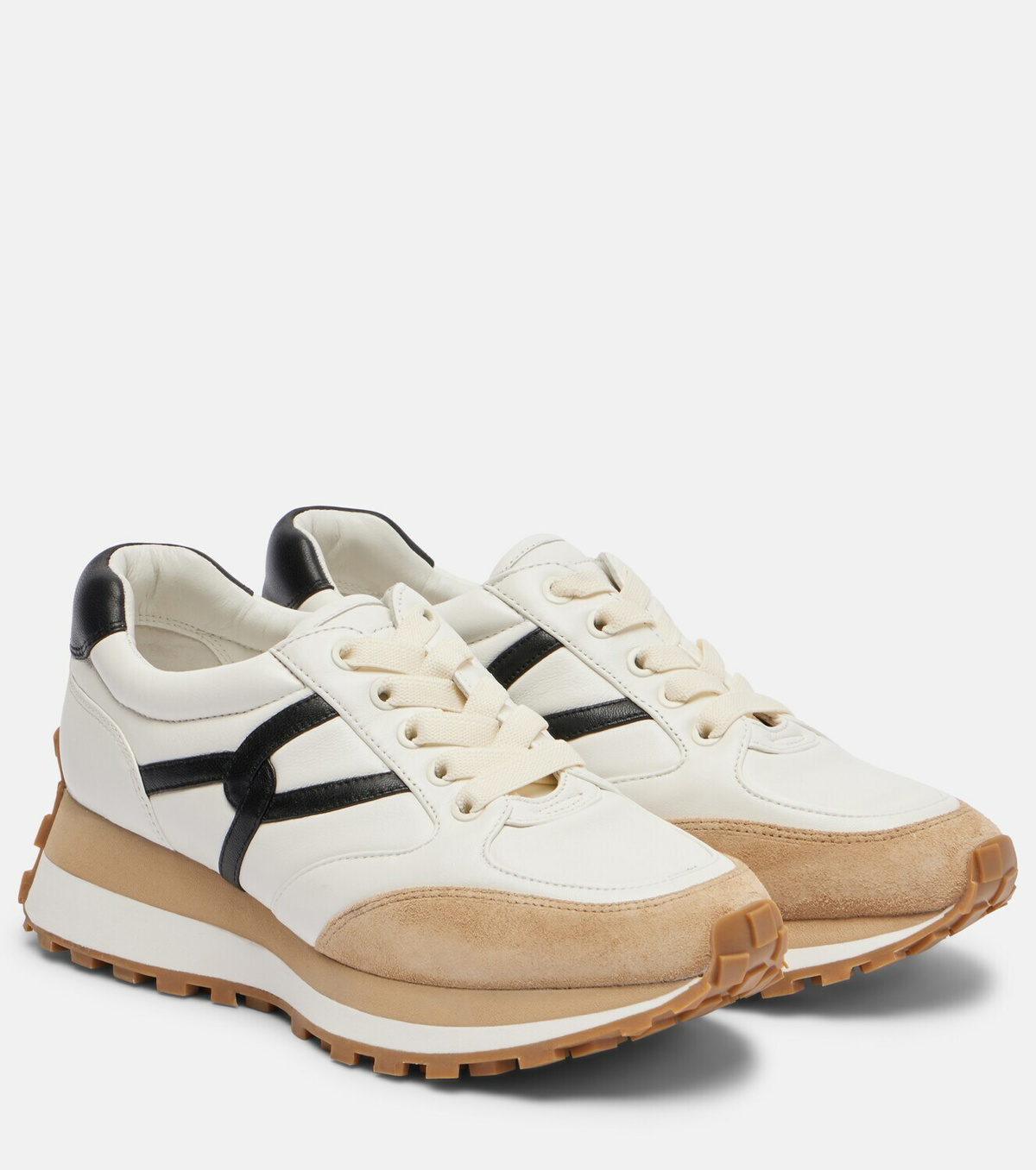 Veronica Beard Valentina suede-trimmed leather sneakers