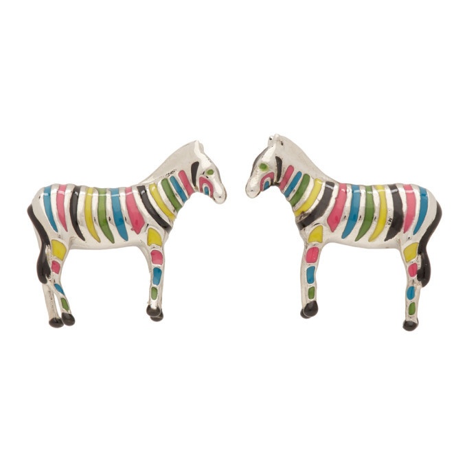 Photo: PS by Paul Smith Silver and Multicolor Zebra Cufflinks