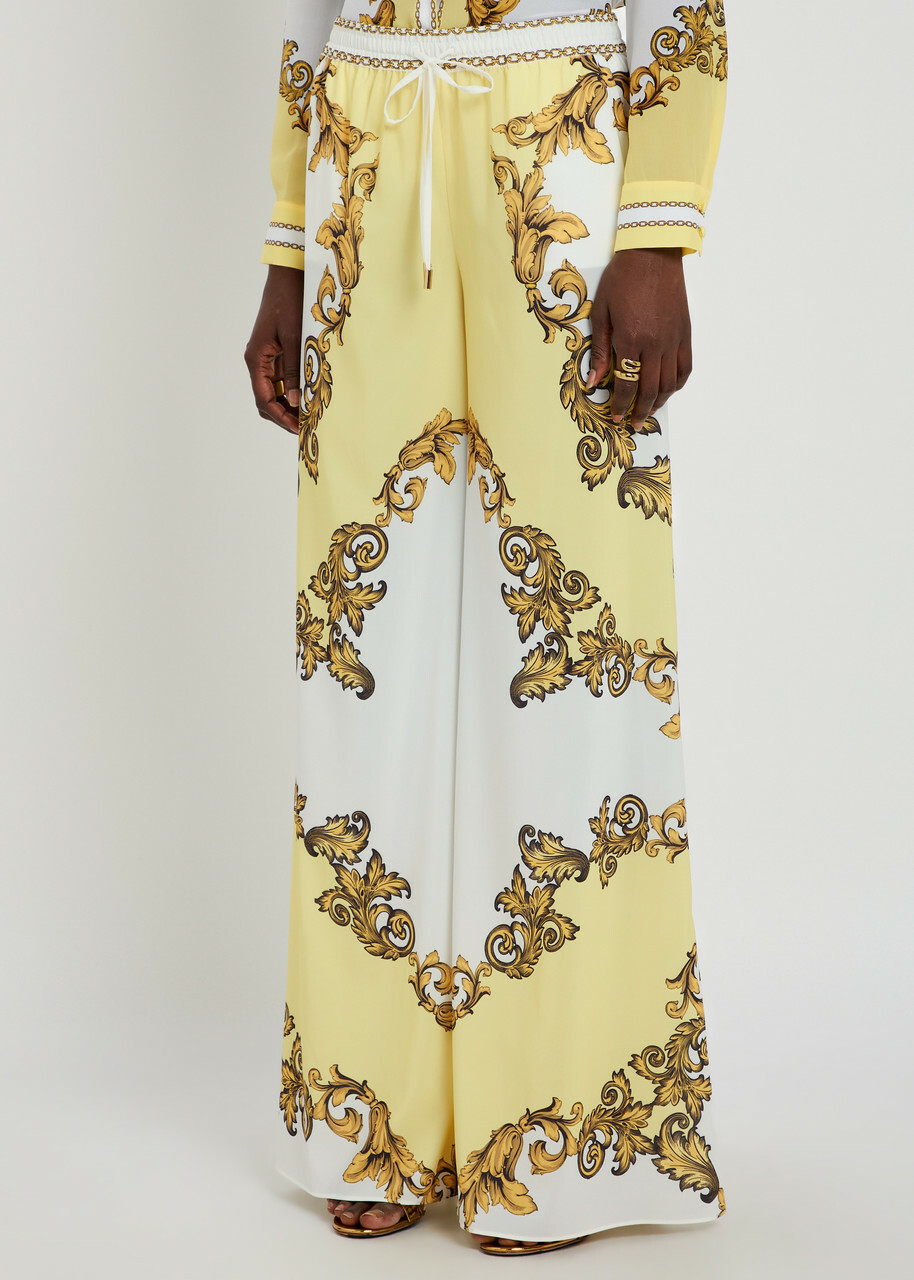 Alice + Olivia Ojai Printed Wide-leg Georgette Trousers Yellow