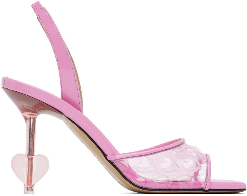 Pink Heart Embellished Sandals by MACH & MACH on Sale