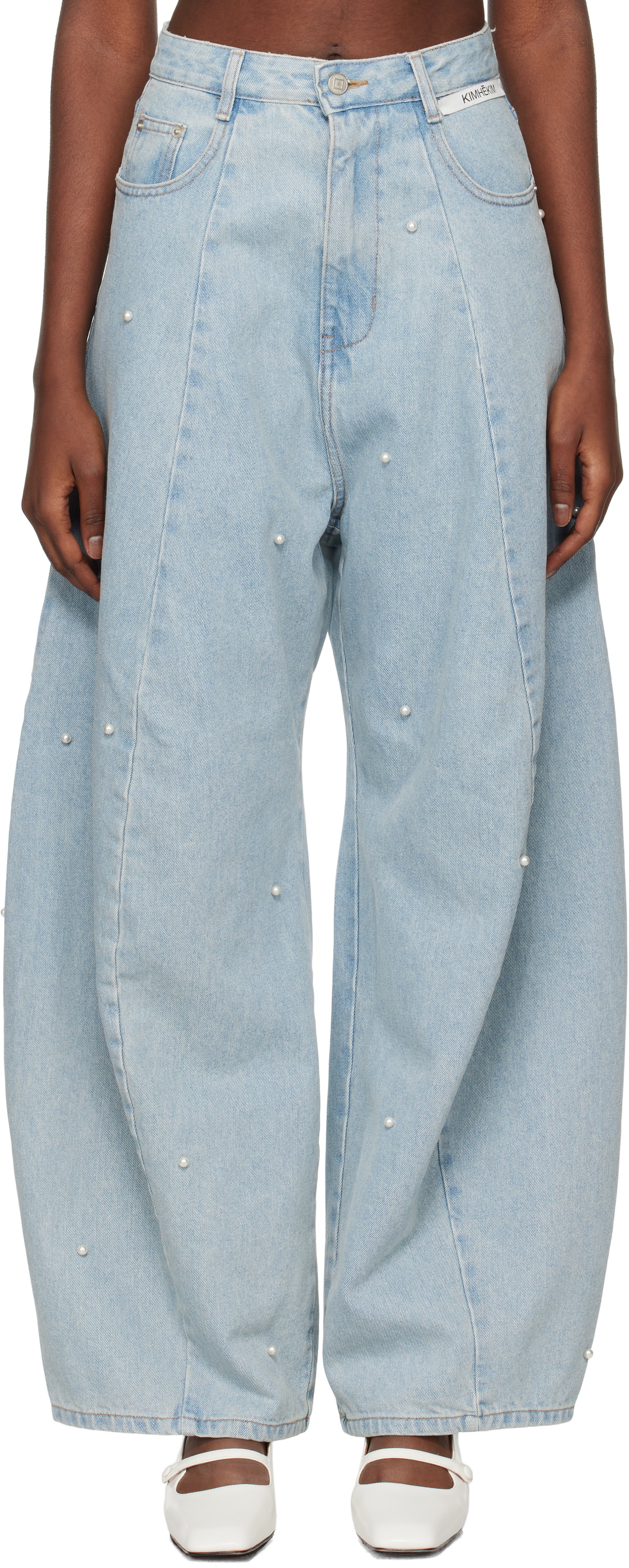 [男女共用]★KIMHEKIM★PEARL EMBELLISHED BALLOON FIT JEANS★ Pearl Embellished Balloon Fit Jeans (Sky Blue) - KIMHĒKIM
