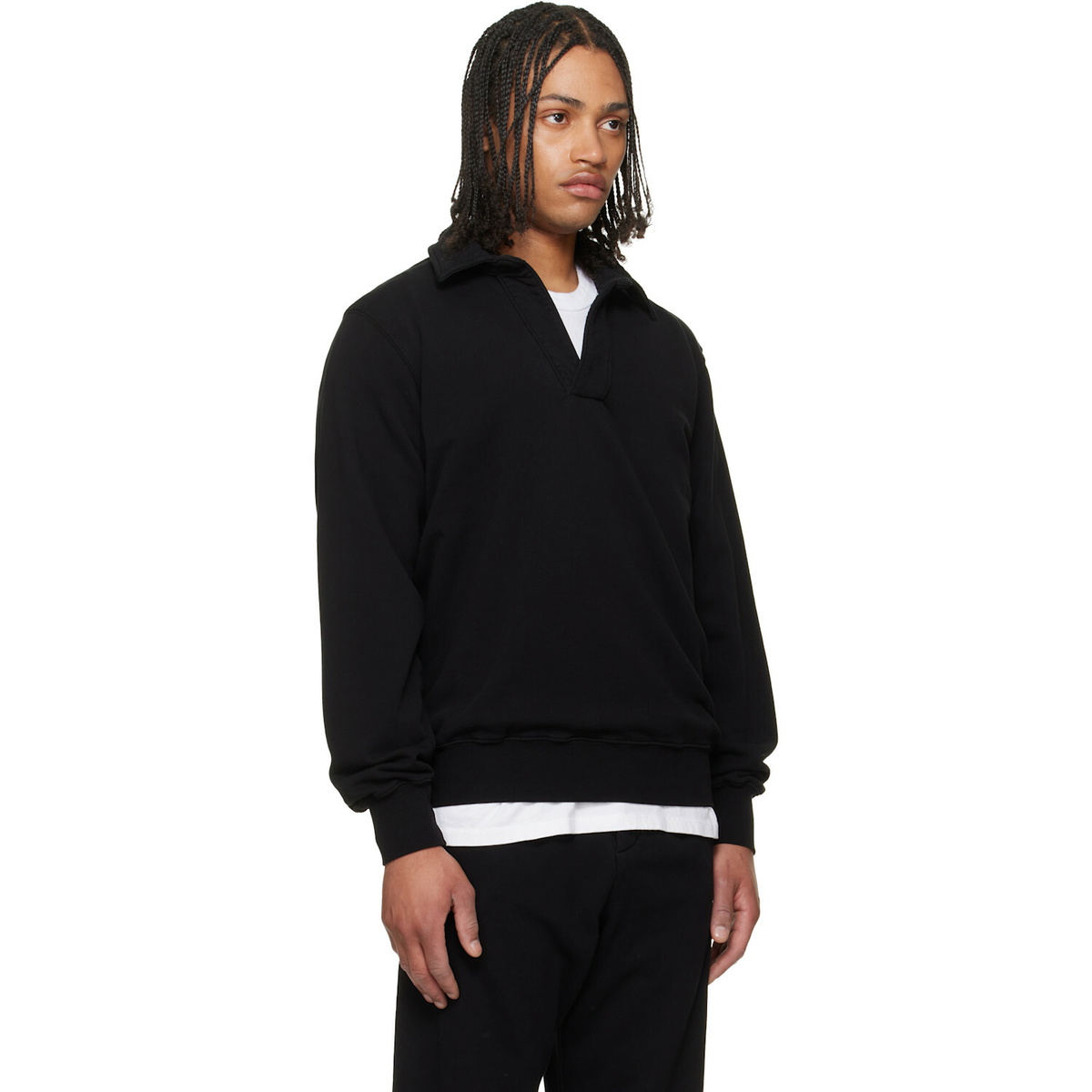 Les Tien Black French Terry Banded Polo