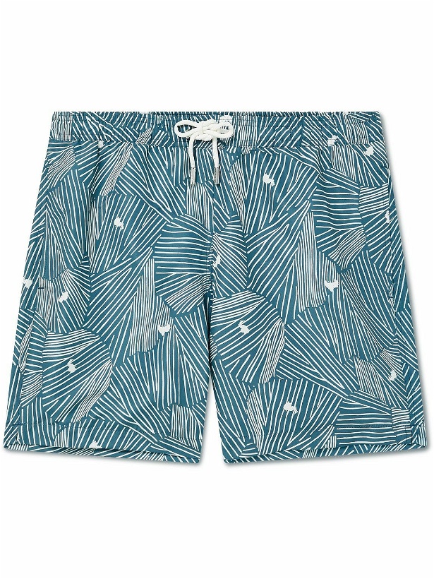 Photo: Mr P. - Straight-Leg Mid-Length Printed Recycled Swim Shorts - Blue