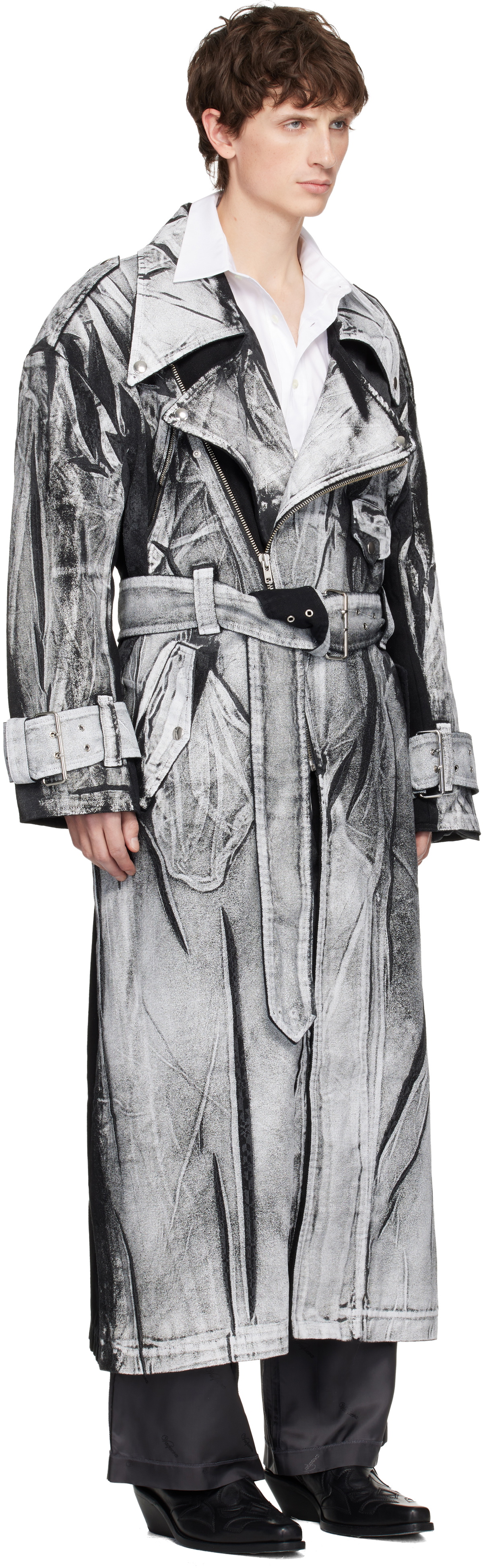 VAQUERA Black & White Painted Workwear Trench Coat