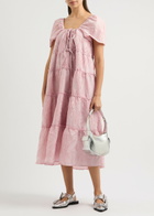 Ganni Floral-jacquard Tiered Cloqué Maxi Dress Pink